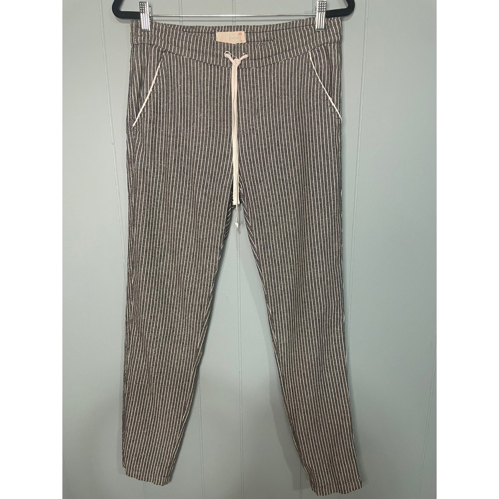 Kiss of Coy Striped‎ Linen Cotton Drawstring Waist Pants Women's Medium M